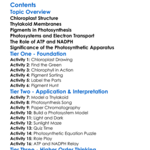 Photosynthetic Apparatus In Chloroplasts Worksheet Activity Booklet