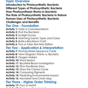 Photosynthetic Bacteria Worksheet Activity Booklet