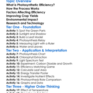 Photosynthetic Efficiency Worksheet Activity Booklet