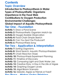 Photosynthetic Organisms In Aquatic Ecosystems Worksheet Activity Booklet
