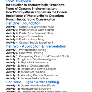 Photosynthetic Organisms In Oceans Worksheet Activity Booklet