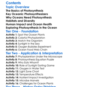 Photosynthetic Organisms In The Ocean Worksheet Activity Booklet