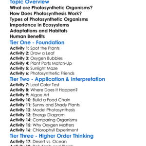 Photosynthetic Organisms Worksheet Activity Booklet
