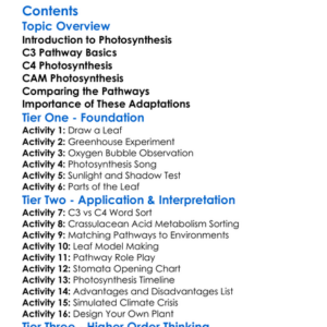 Photosynthetic Pathways C3 C4 Cam Plants Worksheet Activity Booklet