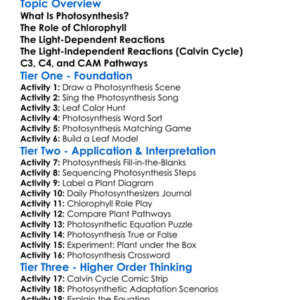 Photosynthetic Pathways Worksheet Activity Booklet