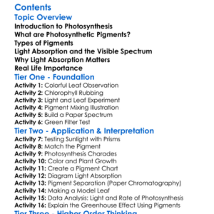 Photosynthetic Pigments And Light Absorption Worksheet Activity Booklet