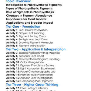 Photosynthetic Pigments In Plants Worksheet Activity Booklet