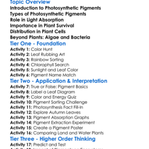 Photosynthetic Pigments Worksheet Activity Booklet