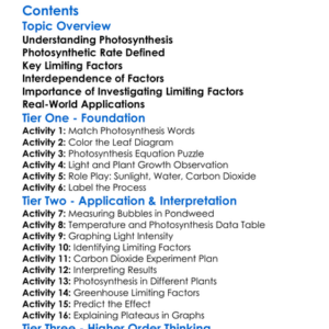Photosynthetic Rate And Limiting Factors Worksheet Activity Booklet