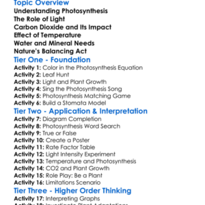 Photosynthetic Rate Factors Worksheet Activity Booklet