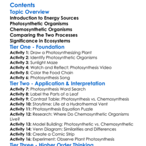 Photosynthetic Vs Chemosynthetic Organisms Worksheet Activity Booklet