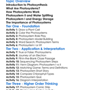 Photosystems In Plants Worksheet Activity Booklet