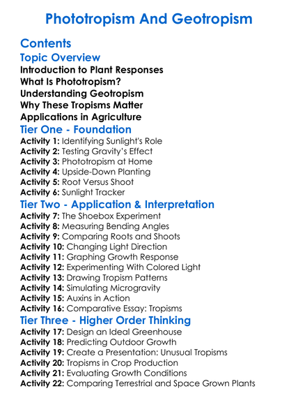 Phototropism And Geotropism Worksheet Activity Booklet