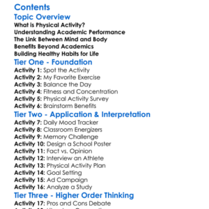 Physical Activity And Academic Performance Worksheet Activity Booklet