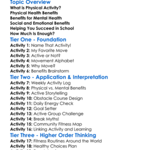 Physical Activity Benefits Worksheet Activity Booklet