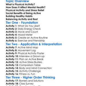 Physical Activity For Mental Health Worksheet Activity Booklet