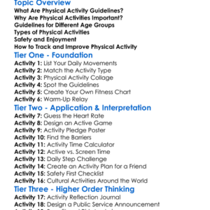 Physical Activity Guidelines Worksheet Activity Booklet