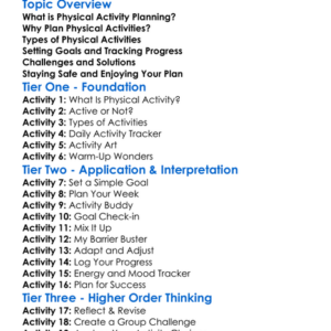 Physical Activity Planning Worksheet Activity Booklet