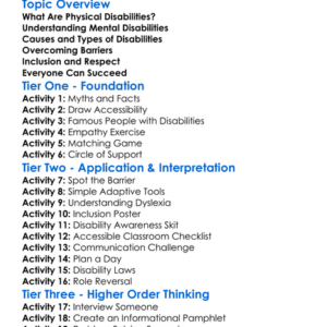 Physical And Mental Disabilities Worksheet Activity Booklet
