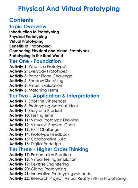 Physical And Virtual Prototyping Worksheet Activity Booklet