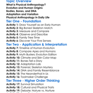 Physical Anthropology Worksheet Activity Booklet