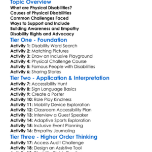 Physical Disabilities Awareness Worksheet Activity Booklet