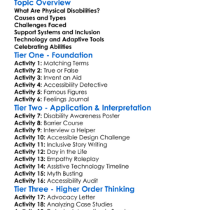 Physical Disabilities Worksheet Activity Booklet