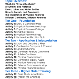 Physical Features Of Continents Worksheet Activity Booklet