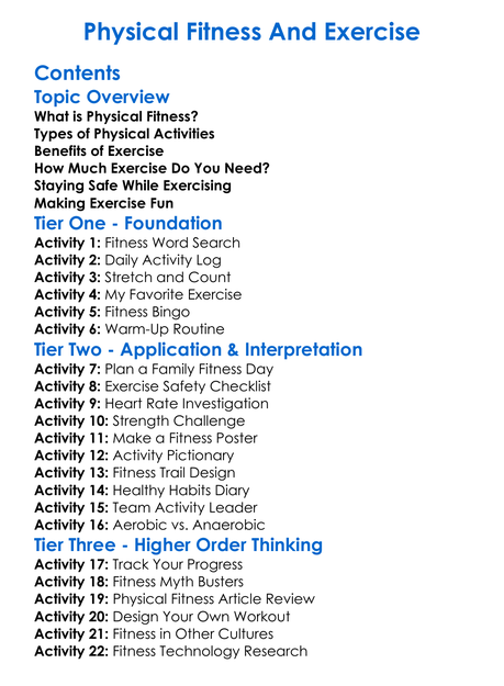 Physical Fitness And Exercise Worksheet Activity Booklet