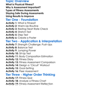 Physical Fitness Assessment Worksheet Activity Booklet