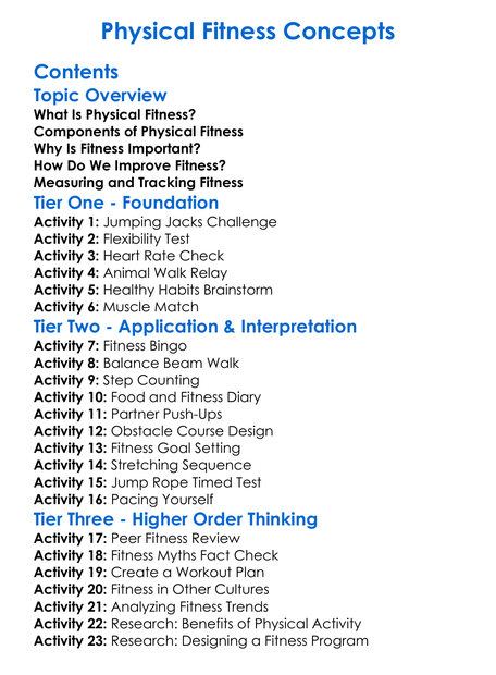 Physical Fitness Concepts Worksheet Activity Booklet