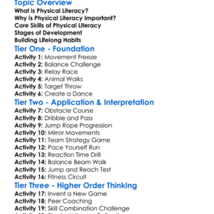 Physical Literacy Development Worksheet Activity Booklet