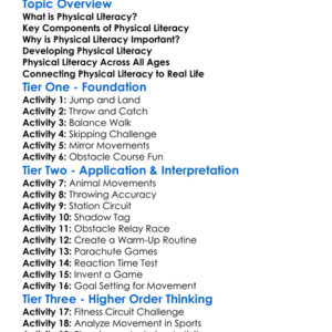 Physical Literacy Worksheet Activity Booklet