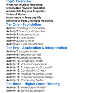 Physical Properties Worksheet Activity Booklet