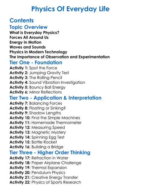 Physics Of Everyday Life Worksheet Activity Booklet