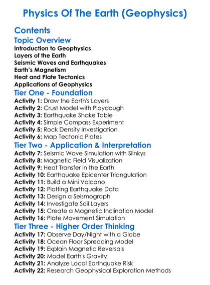 Physics Of The Earth Geophysics Worksheet Activity Booklet