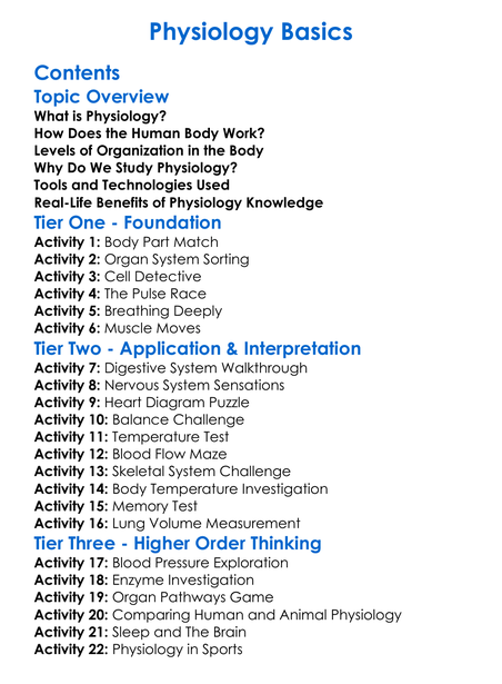 Physiology Basics Worksheet Activity Booklet
