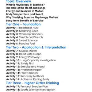 Physiology Of Exercise Worksheet Activity Booklet