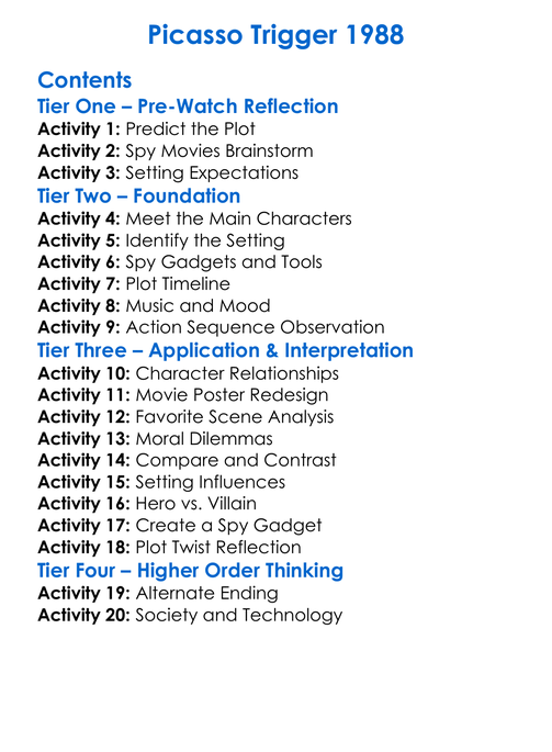 Picasso Trigger 1988 Worksheet Activity Booklet