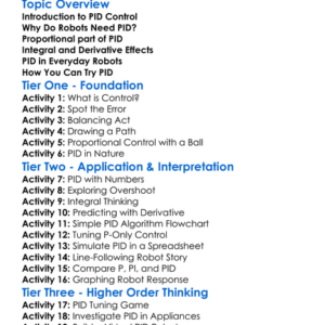 Pid Control In Robotics Worksheet Activity Booklet