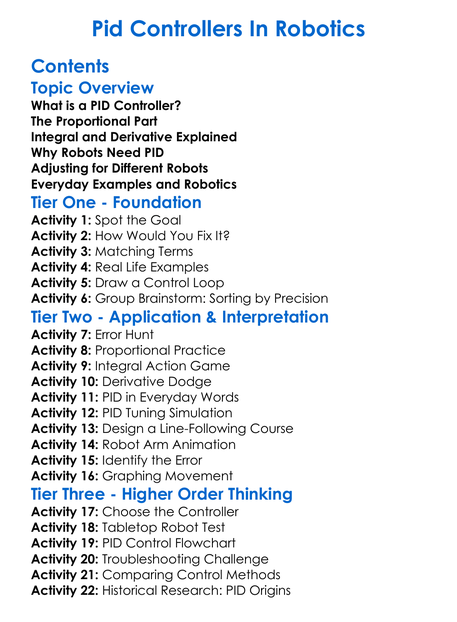 Pid Controllers In Robotics Worksheet Activity Booklet