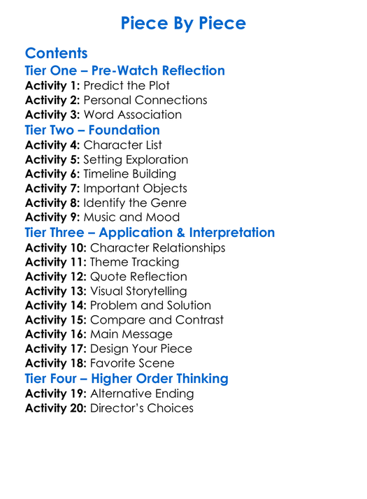 Piece By Piece Worksheet Activity Booklet