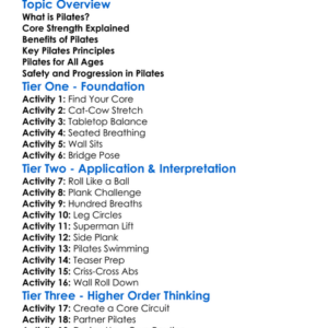 Pilates And Core Strength Worksheet Activity Booklet