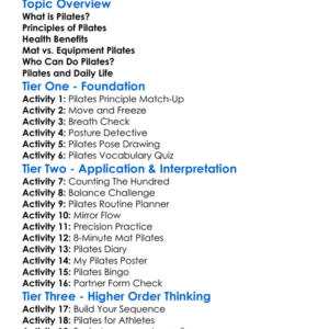 Pilates Basics Worksheet Activity Booklet