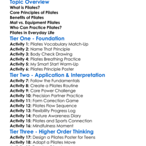 Pilates Fundamentals Worksheet Activity Booklet