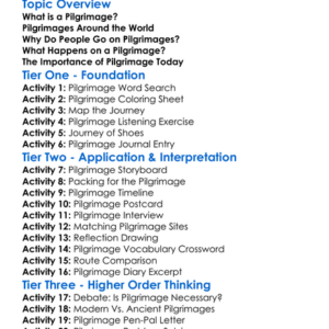 Pilgrimage Worksheet Activity Booklet