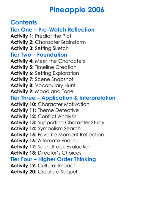 Pineapple 2006 Worksheet Activity Booklet
