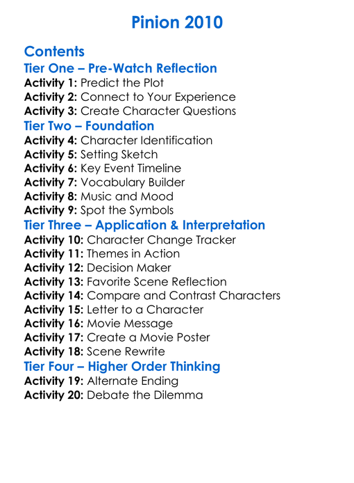 Pinion 2010 Worksheet Activity Booklet