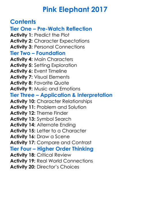 Pink Elephant 2017 Worksheet Activity Booklet