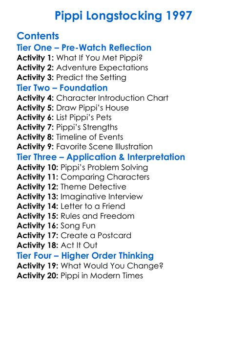 Pippi Longstocking 1997 Worksheet Activity Booklet